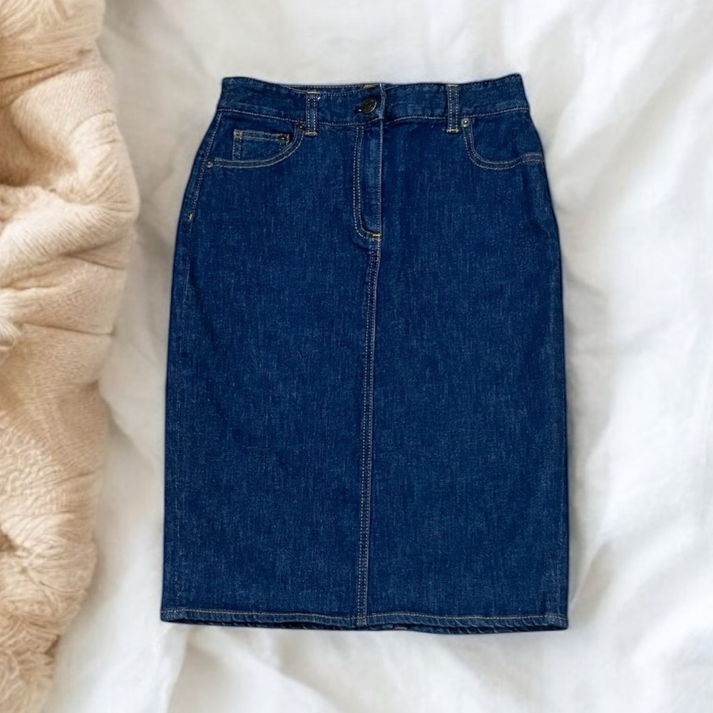 J CREW Sz 27 Classic Blue Denim Pencil Skirt Cotton Jean 5-Pocket - Size 27
